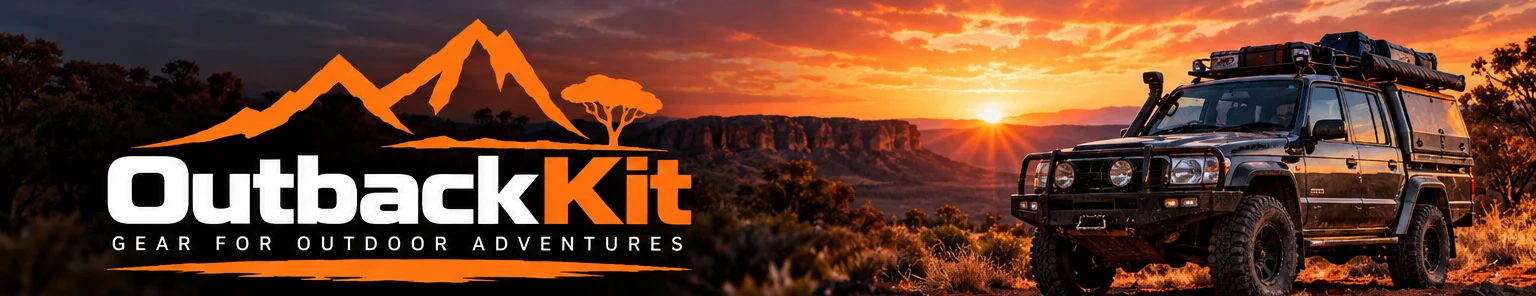 OutbackKit logo over an outback sunset with a 4WD ute